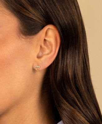 Mini Triple Cubic Zirconia Bezel Bar Drop Chain Stud Earring