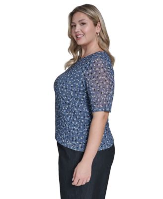 Plus Size Printed Gathered Shoulder Top