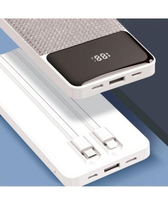 GabbaGoods 10,000mAh Rapid Charging Power Bank with LCD Battery Display, 2 Buillt-In Cables, Bling Design