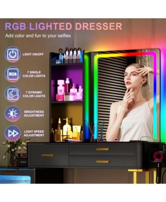 RGB Lighted Vanity Set with Mirror & Wireless Charging Station