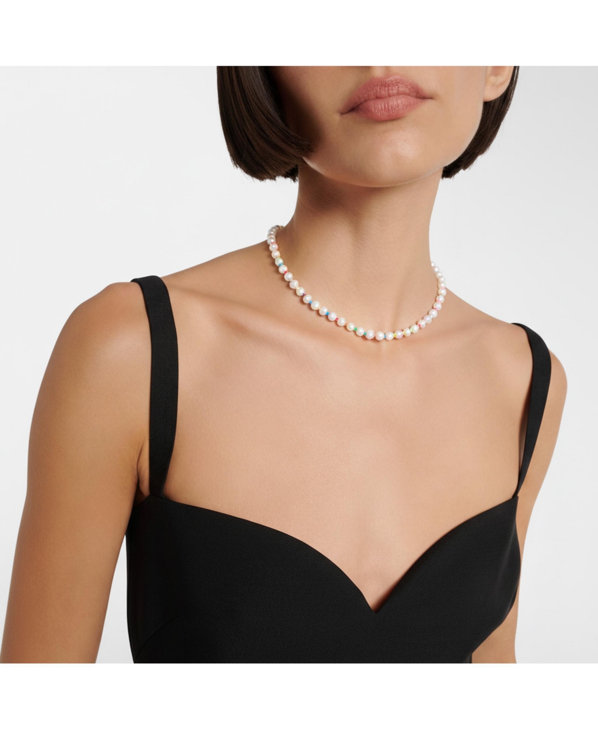 18K Gold Plated & Freshwater Pearls Amber Rainbow Necklace