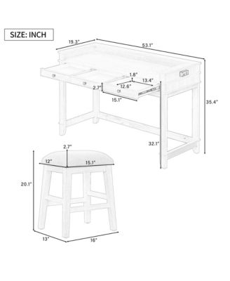 TREXM 4-Piece Retro Dining Set with Kitchen Table 3 Chairs and 3 Storage Drawers