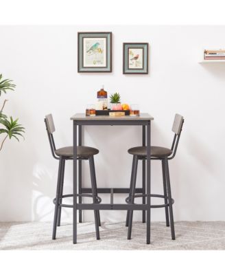 Bar Table Set with 2 Cushioned Backrest Stools, 23.62'' W x 23.62'' D x 35.43'' H