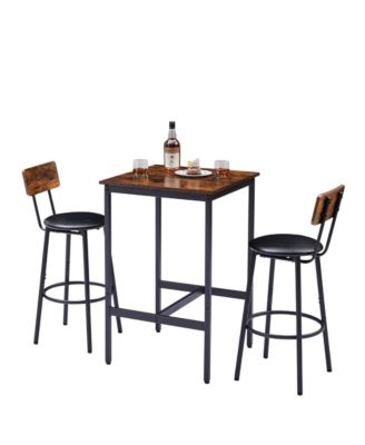 Bar Table Set with 2 Cushioned Backrest Stools, 23.62'' W x 23.62'' D x 35.43'' H