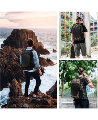 Hardshell 7 Inch Laptop Backpack, Armored with USB Port & Rain Cover for Motorcycle, Outdoor, Racing - Waterproof, Matte Black