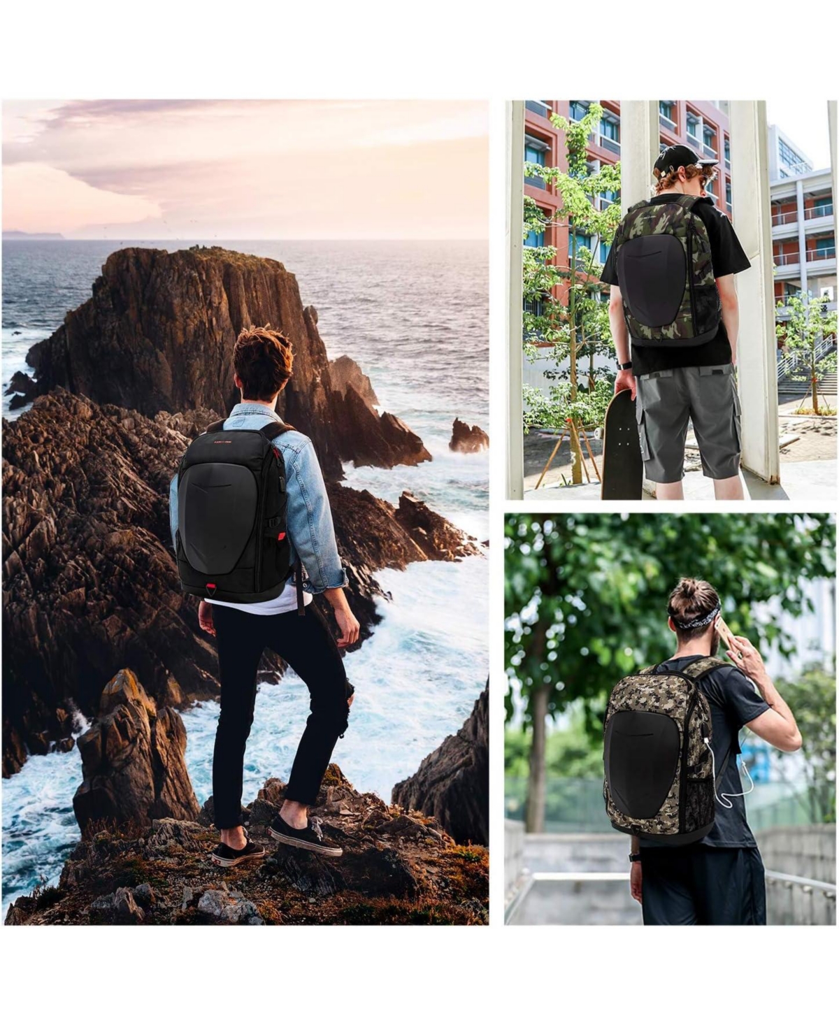 Batfox Hardshell 7 Inch Laptop Backpack, Armored with Usb Port & Rain Cover for Motorcycle, Outdoor, Racing - Waterproof, Matte Black