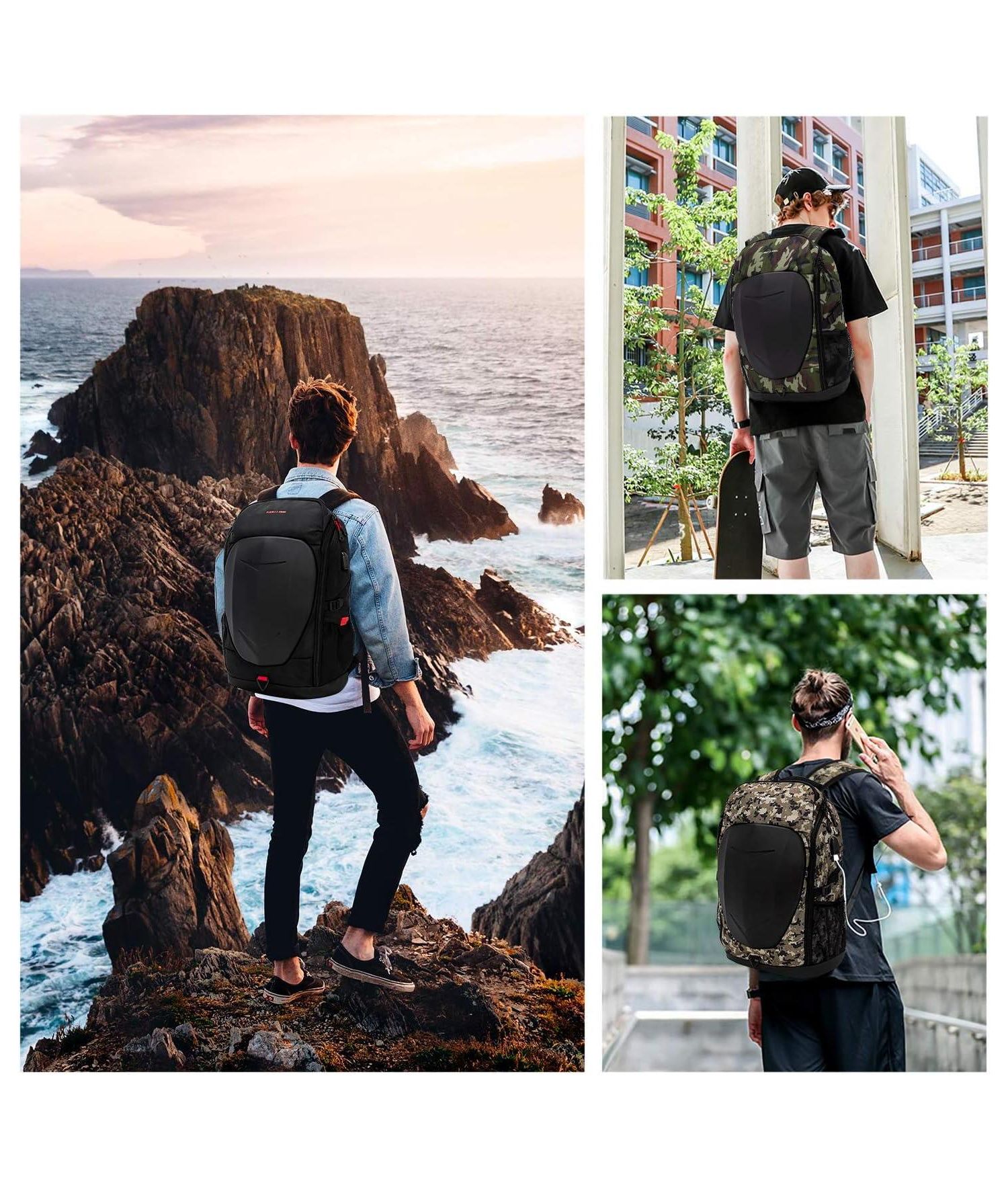 Hardshell 7 Inch Laptop Backpack, Armored with USB Port & Rain Cover for Motorcycle, Outdoor, Racing - Waterproof, Matte Black