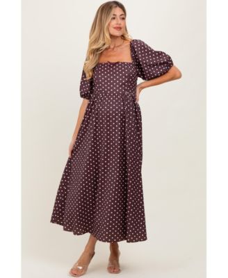 Maternity Polka Dot Square Neck Midi Dress