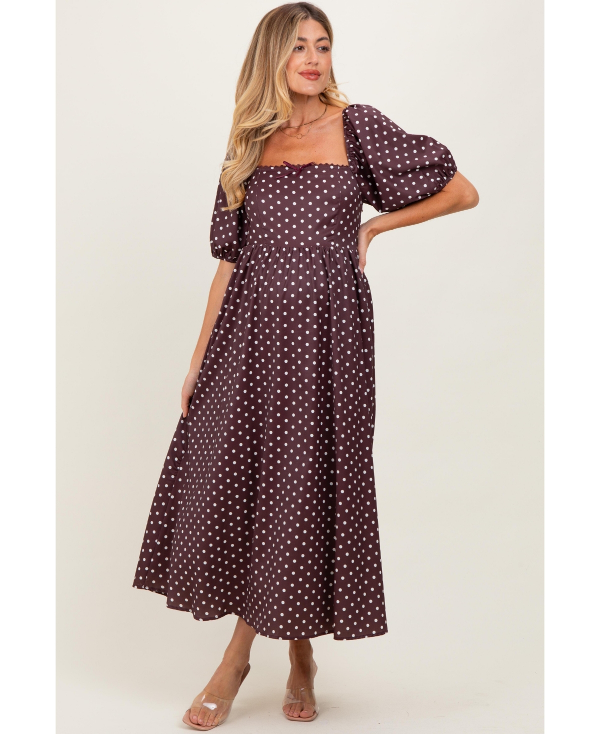 Pinkblush Maternity Polka Dot Square Neck Midi Dress