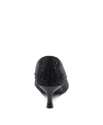 Tyanna Women's Kitten Heel Pump Textile Upper With Crystal Details