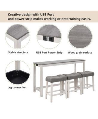4-Piece Outlet Bar Set with Multi-Function Sofa Back Table and 3 Padded Stools