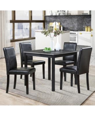 5-Piece Counter Height Dining Set with Crystal Accent Square Wood Table and 4 Upholstered Chairs