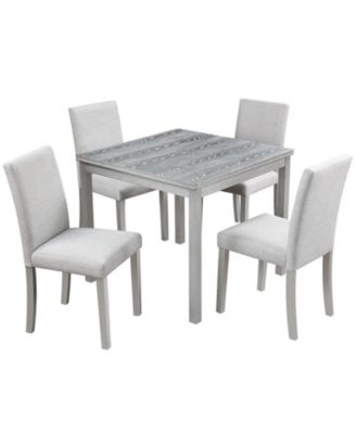 5-Piece Counter Height Dining Set with Crystal Accent Square Wood Table and 4 Upholstered Chairs