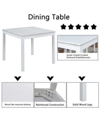 5-Piece Counter Height Dining Set with Crystal Accent Square Wood Table and 4 Upholstered Chairs