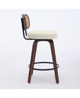 Set of 2 Rattan Counter Stools with Swivel Seat and Cane Back, 26'' Height
