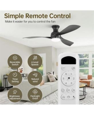 52-inch Modern Black 3-Blade Flush Mount Ceiling Fan with Led Light and Remote Control