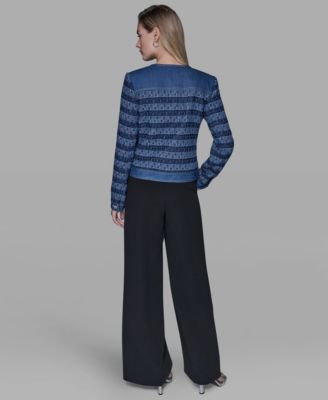 Women's Crewneck Tweed and Denim Jacket