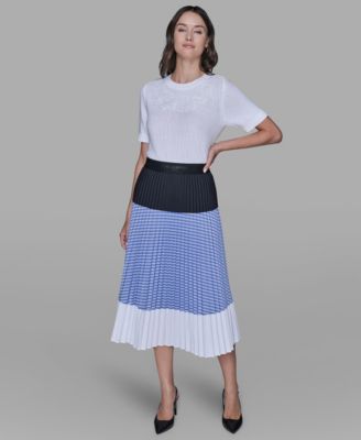 Women's Colorblock Pleated Stripe Pull-On Skirt