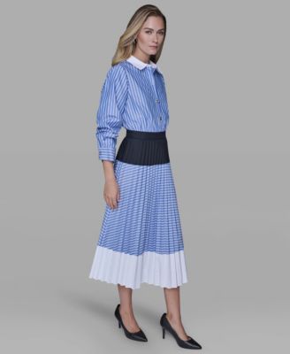 Women's 3/4-Sleeve Colorblock Pleated Dress