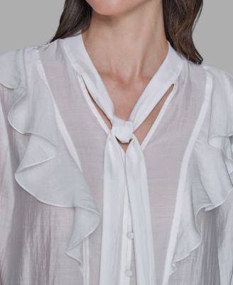 Women's Mock Neck Solid Organza Blouse