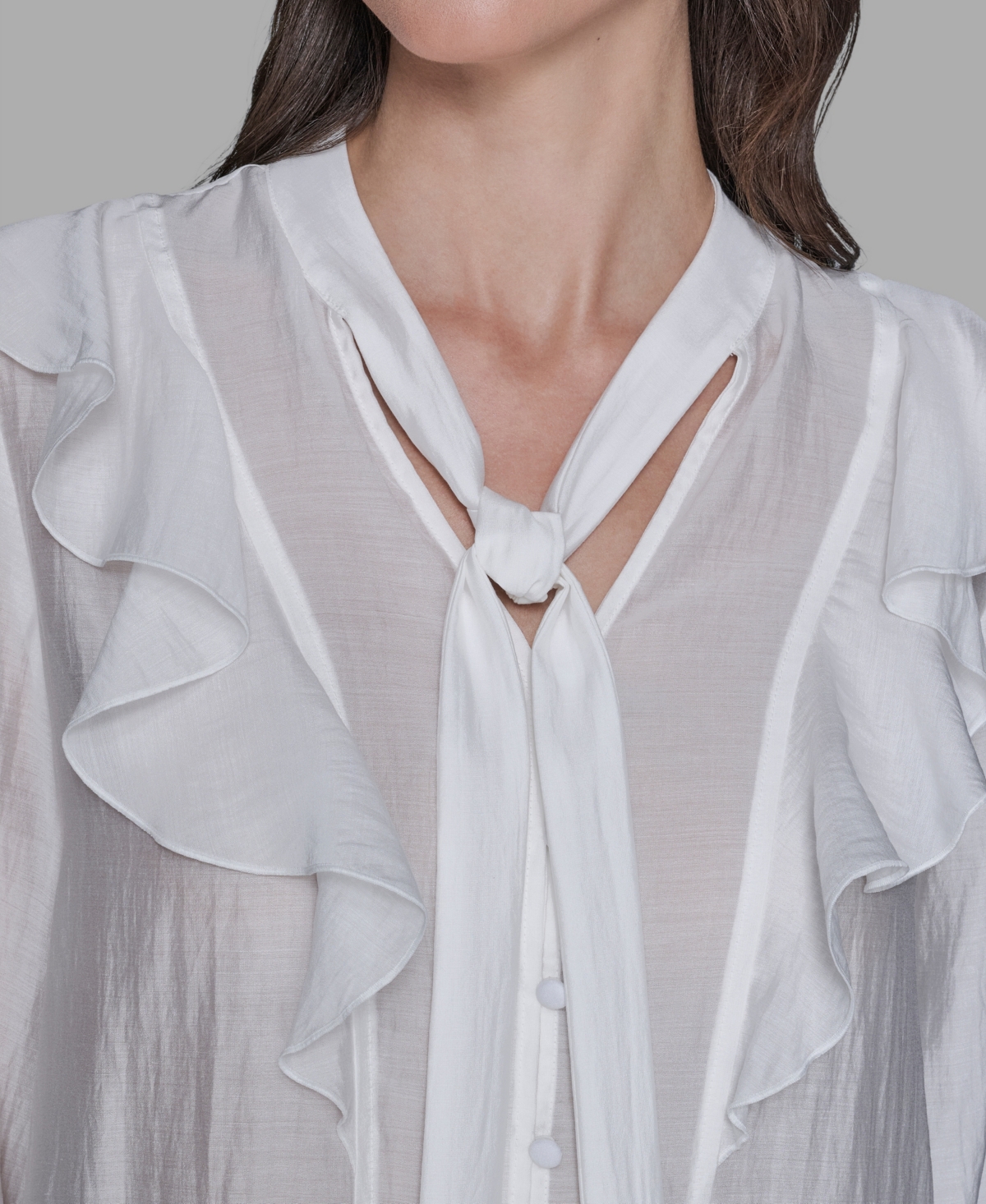 Karl Lagerfeld Paris Women's Mock Neck Solid Organza Blouse