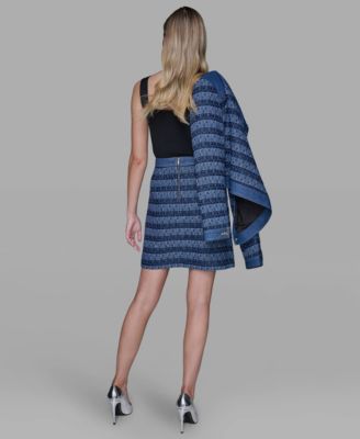 Women's Tweed and Denim Zipper Mini Skirt