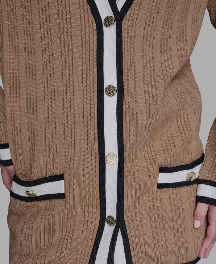 Women's V-Neck Contrast Cardigan - thumbnail 10