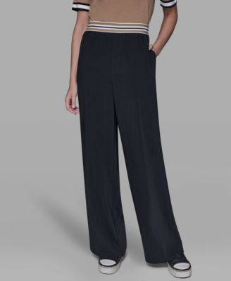 KARL LAGERFELD PARIS - Women's Striped Wide Leg Pull-On Pants