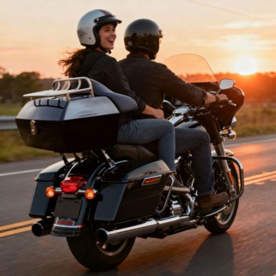 48L Universal Motorcycle Tail Box Top Case Luggage with Top Rack & Backrest for Harley Road King