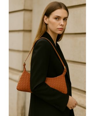 Woven Suede Baguette Bag with Crossbody Strap