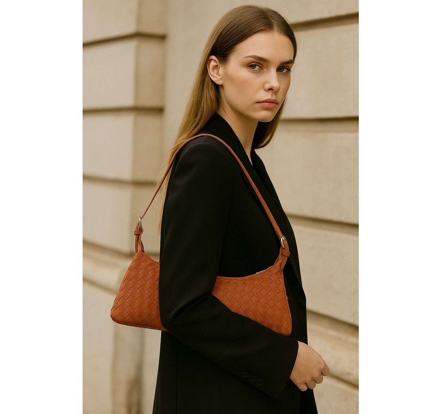 Женская сумка SUSU Woven Suede Baguette with Crossbody Strap, цвет: Коричневый — фото 6