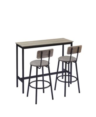 CASAINC Bar Table Set with 2 Stools and Cushioned Backrest