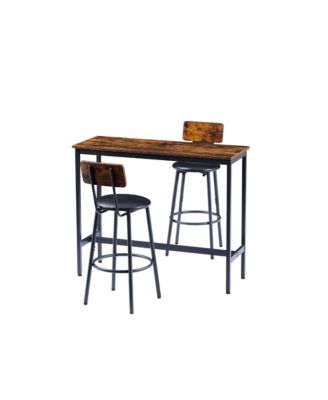 CASAINC Bar Table Set with 2 Stools and Cushioned Backrest