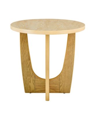25 Inch Round Wooden End Table and Side Table in Oak