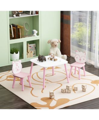 3-Piece Kids Table and Chair Set with Animal Backrest Activity Table