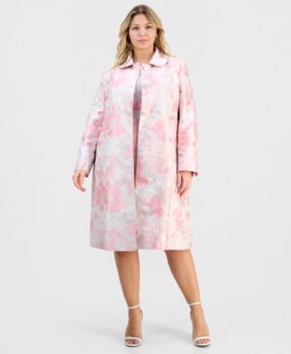 Plus Size Jacquard Button-Front Topper Jacket & Empire-Seamed Sleeveless Dress