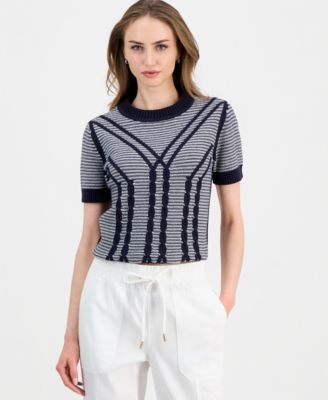 Jeans Women's Short-Sleeve Traveling Cable-Knit Sweater