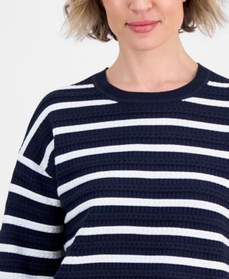 Jeans Women's Striped Braided Pointelle Sweater