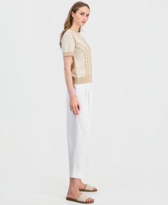 Women's Pleated Twill Wide-Leg Pants