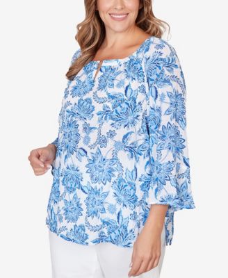 Plus Size Printed Crinkle 3/4 Sleeve Top