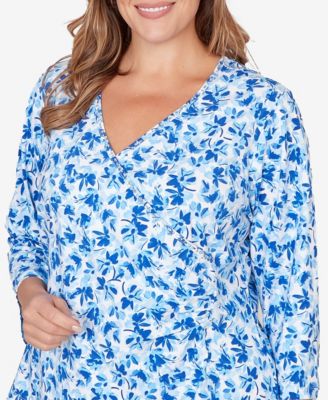 Plus Size Printed Stretch Jersey 3/4 Sleeve Top