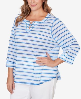 Plus Size Printed 3/4 Sleeve Roll Tab Top