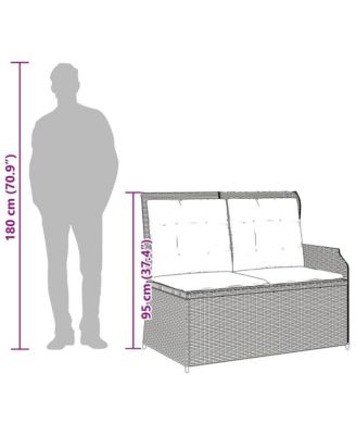 Reclining Patio Bench Grey PE rattan Standard outdoor bench size