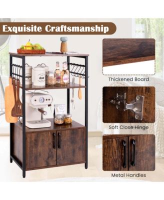 3-Tier Kitchen Baker s Rack with Cabinet 2 Open Shelves 10 S-Shaped Hooks