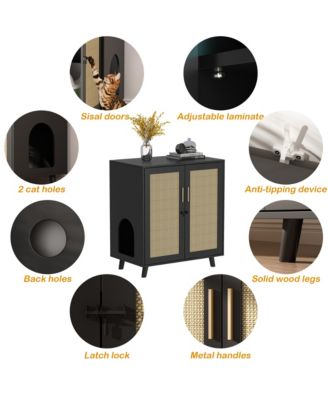 1 PC Wooden Cat Box Enclosure With Lock Sisal Door, Cat Washroom，Storage for Living Room