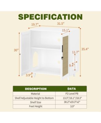 Modern Cat Litter Box Enclosure, White Hidden Litter Box Furniture Cat Washroom Storage With Lock Sisal Door for Rooms