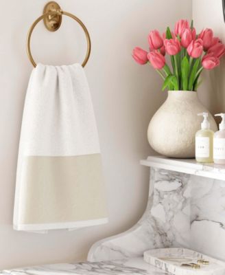 Cotton and Linen-Texture Border 6 Pack Hand Towel Set