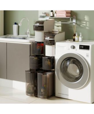 5-Tier Narrow Bathroom Storage Cabinet with Drawers Tissue Box Wheels for Kitchen