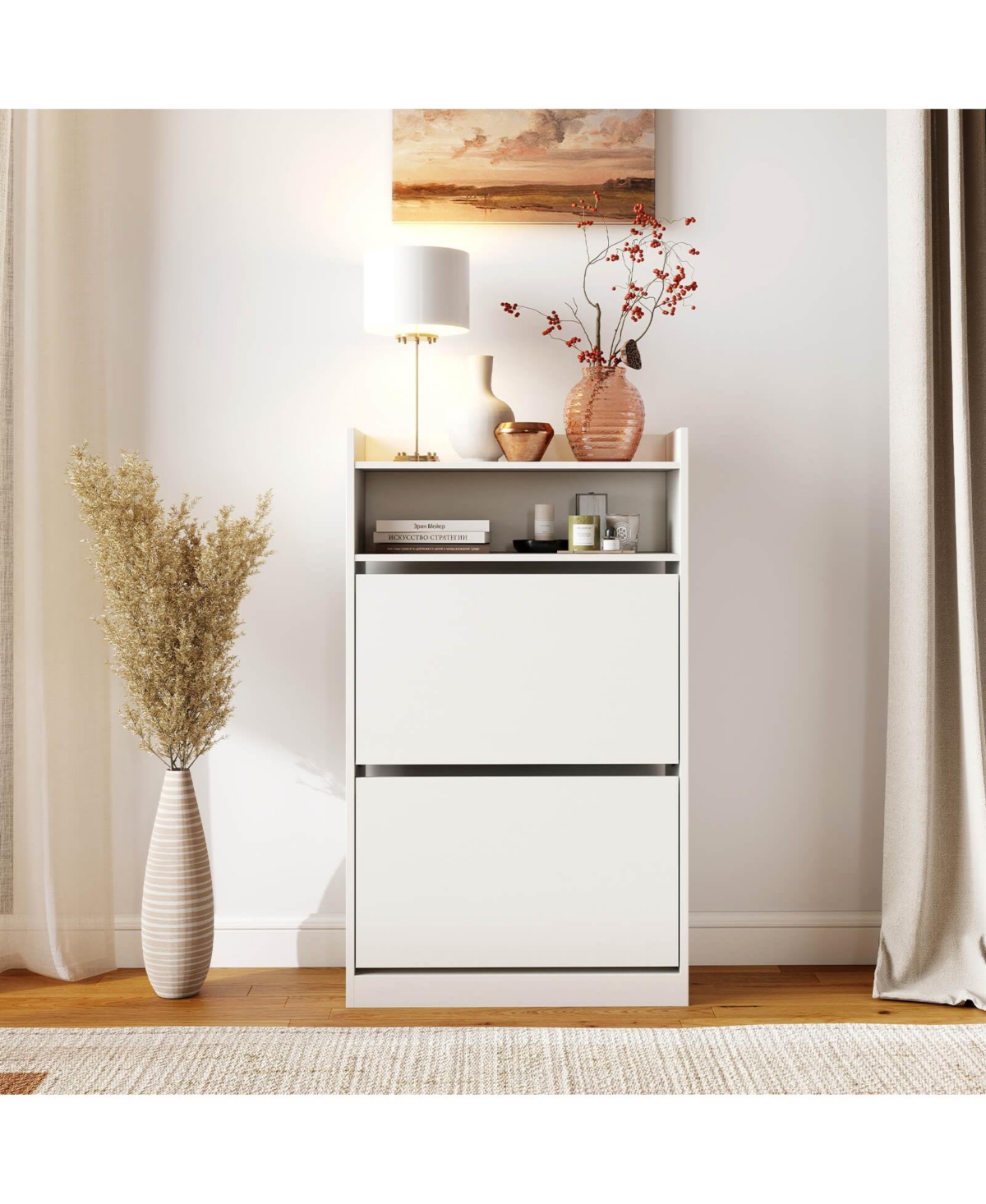 Shoe Storage Cabinet with 2 Flip Drawers, Adjustable Removable Shelves for Entryway