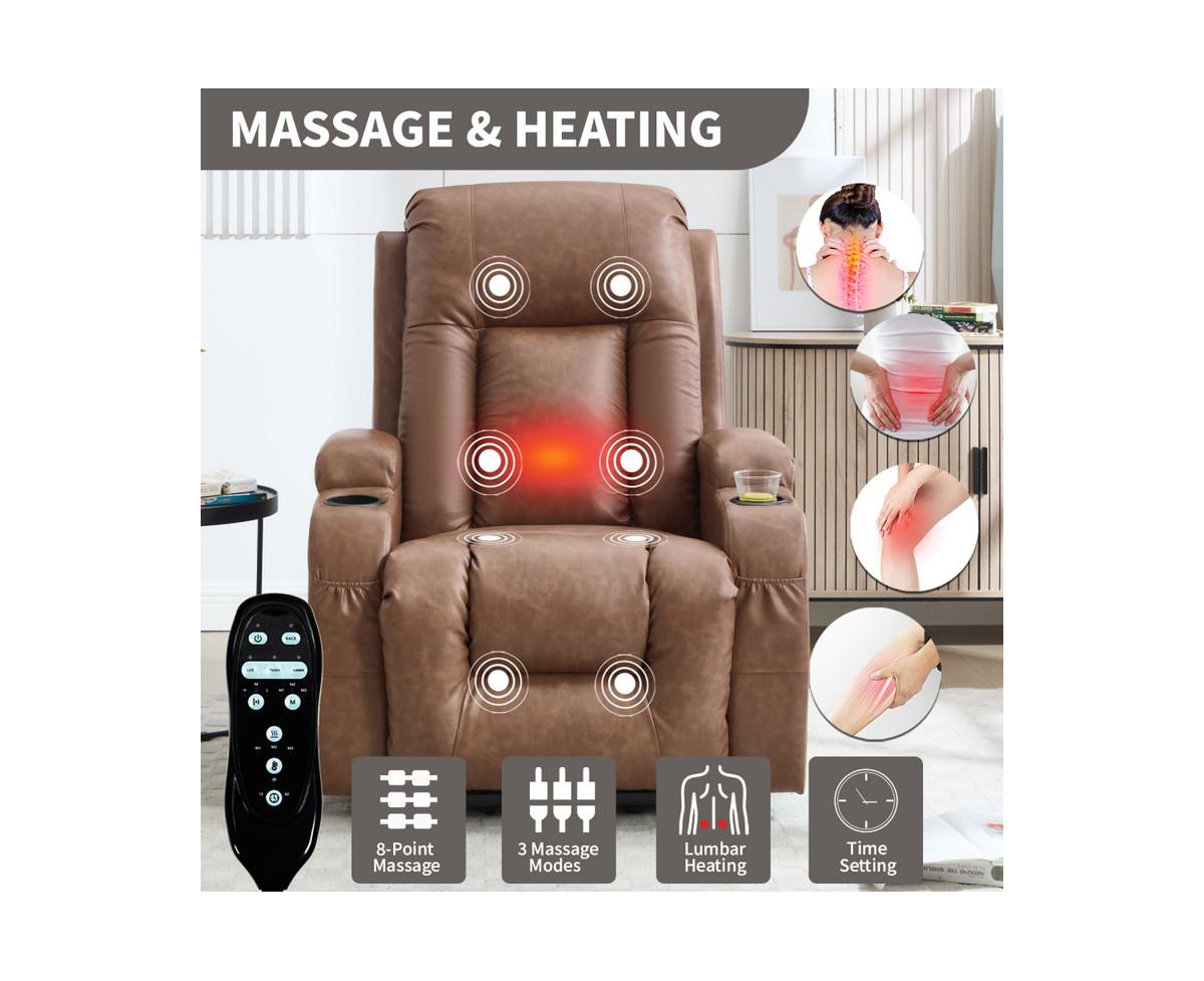 sumyeg Pu Power Lift Recliner 350LB capacity 8-point massage lumbar heat with Usb port and cup holders
